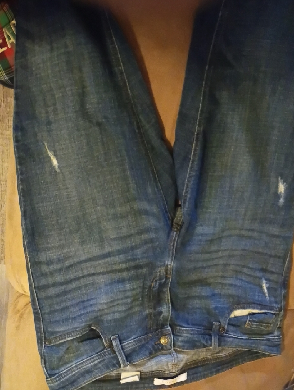 eunina Men's Straight Dark Blue Distressed Jeans